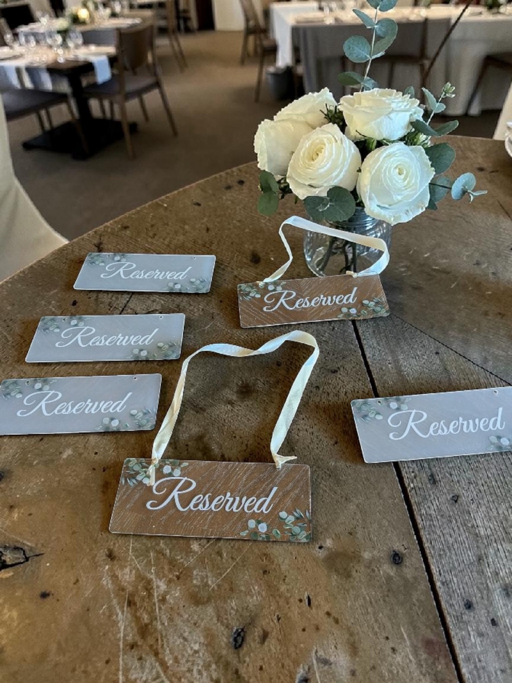 6 NWT Reserved Wood Hanging Sign in Brown and White by - Picture 2 of 3